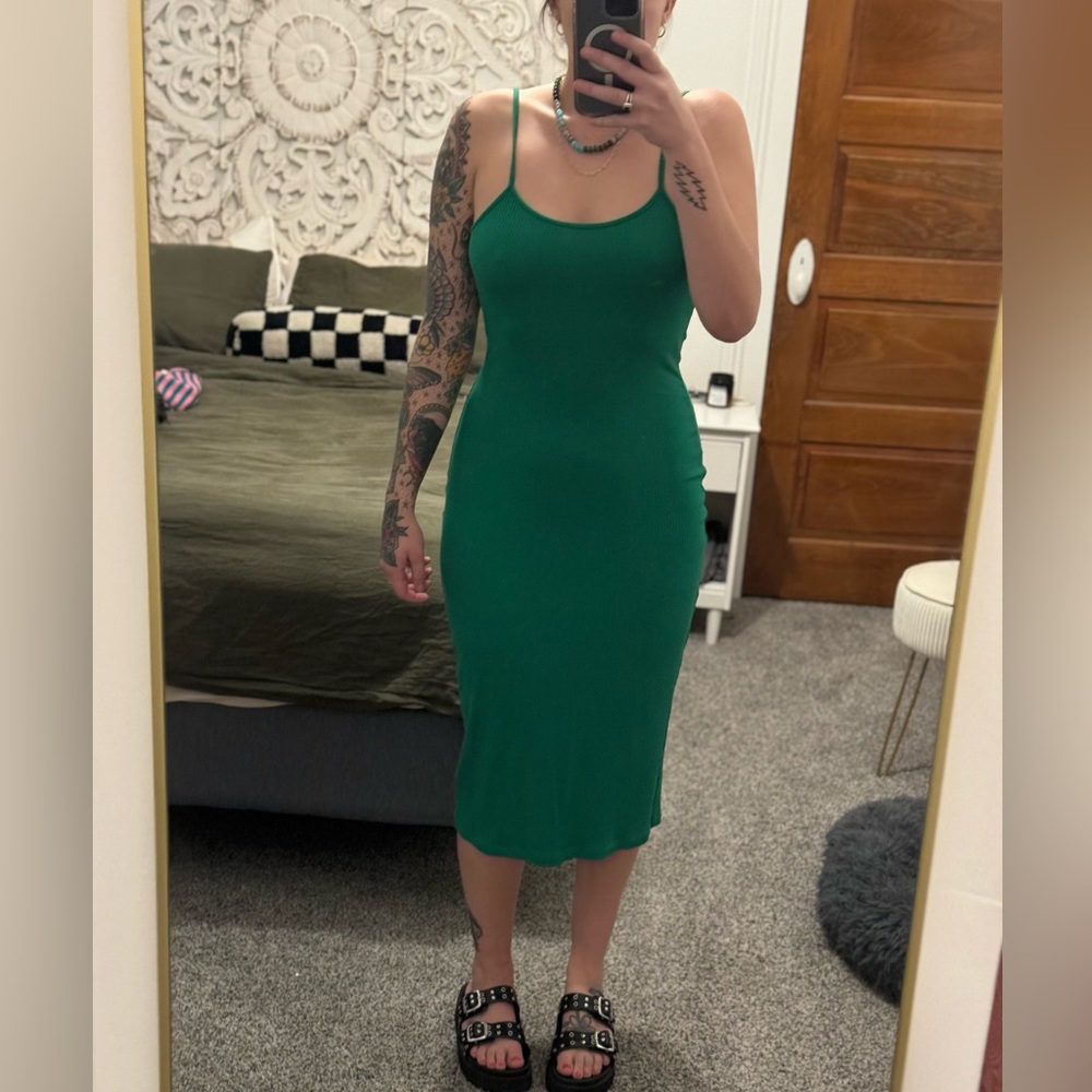 Sugar lips green stretch tank dress with slit